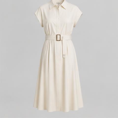 Ivory Belted Midi Dress