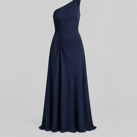 Navy One-Shoulder Gown